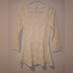 Free People Long Sleeve Lace Peplum Top SIZE:  Small
